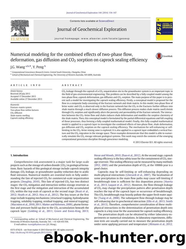 Numerical modeling for the combined effects of two-phase flow, deformation, gas diffusion and CO2 sorption on caprock sealing efficiency by J.G. Wang & Y. Peng