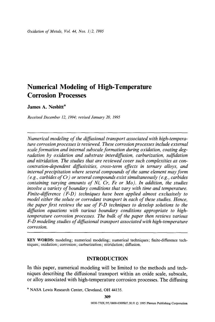 Numerical modeling of high-temperature corrosion processes by Unknown