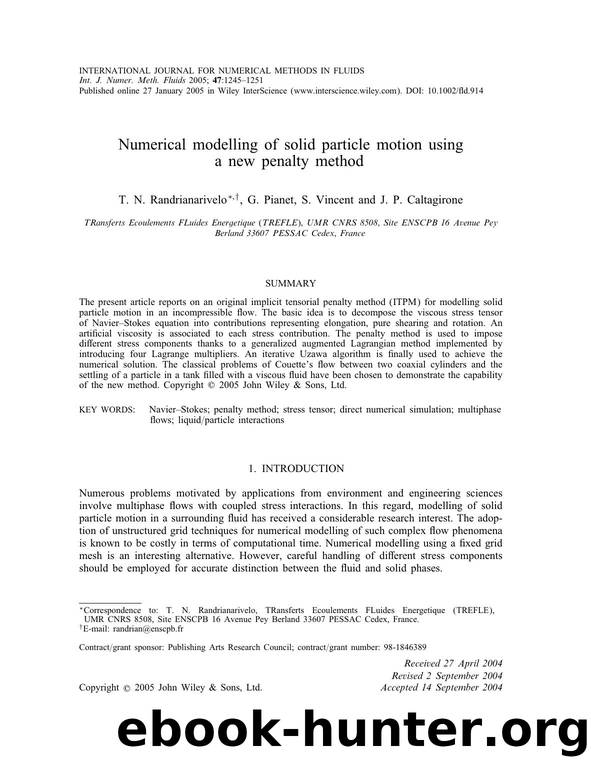 Numerical modelling of solid particle motion using a new penalty method by Unknown