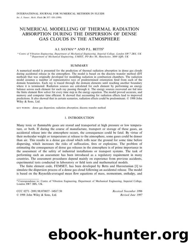 Numerical modelling of thermal radiation absorption during the dispersion of dense gas clouds in the atmosphere by Unknown