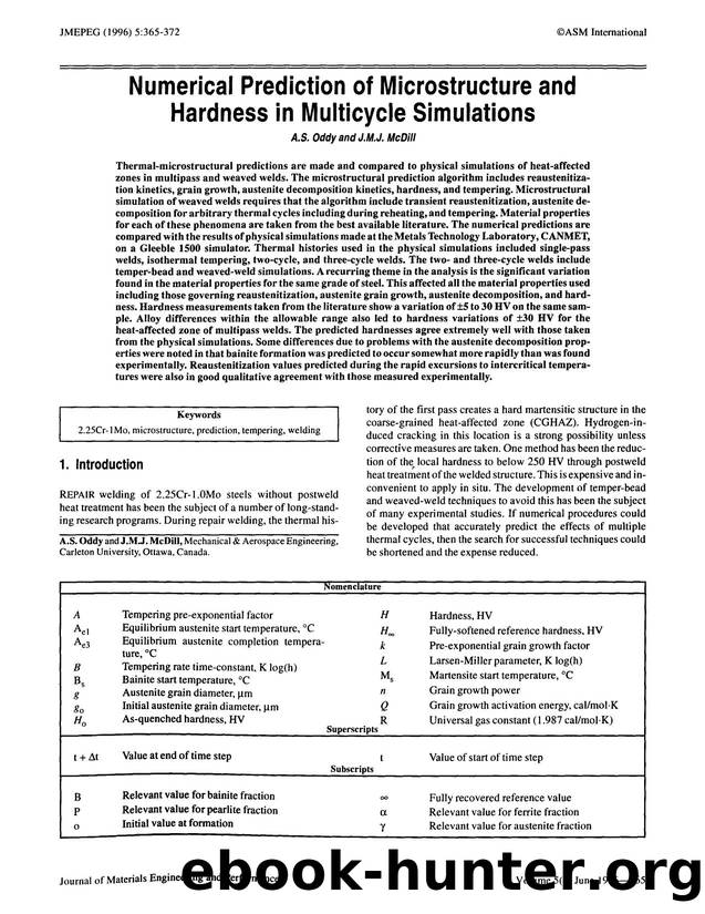 Numerical prediction of microstructure and hardness in multicycle simulations by Unknown