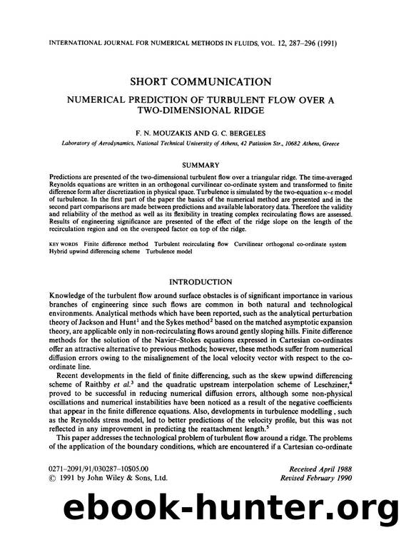 Numerical prediction of turbulent flow over a two-dimensional ridge by Unknown