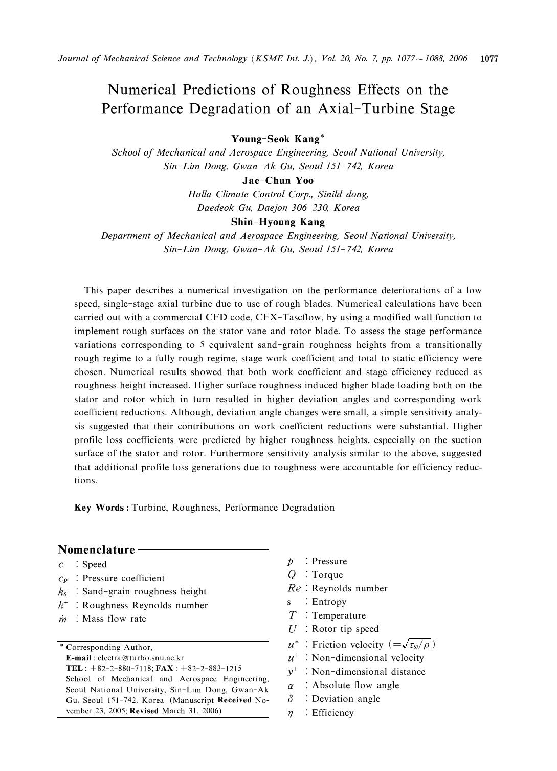 Numerical predictions of roughness effects on the performance degradation of an axial-turbine stage by Unknown