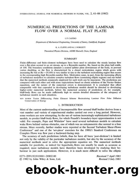 Numerical predictions of the laminar flow over a normal flat plate by Unknown