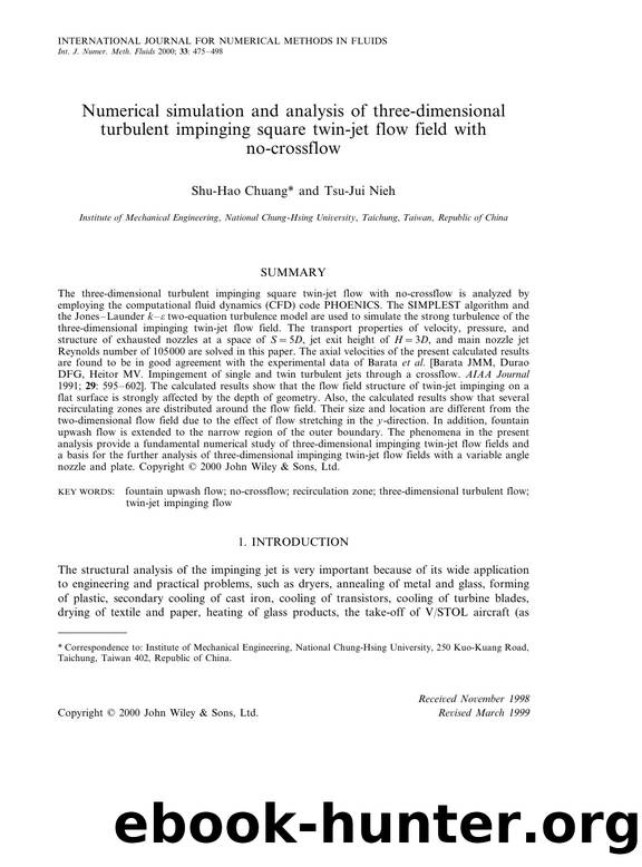 Numerical simulation and analysis of three-dimensional turbulent impinging square twin-jet flow field with no-crossflow by Unknown