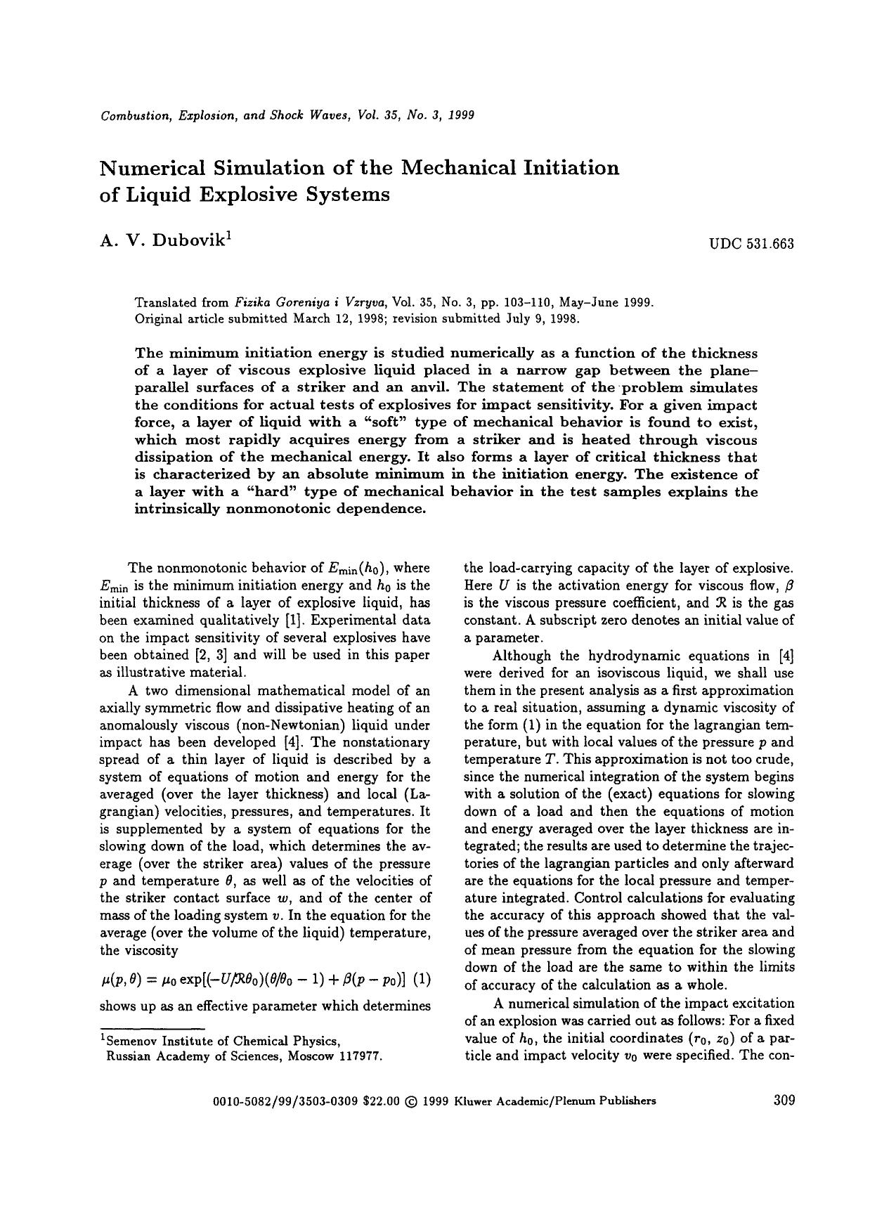 Numerical simulation of the mechanical initiation of liquid explosive systems by Unknown