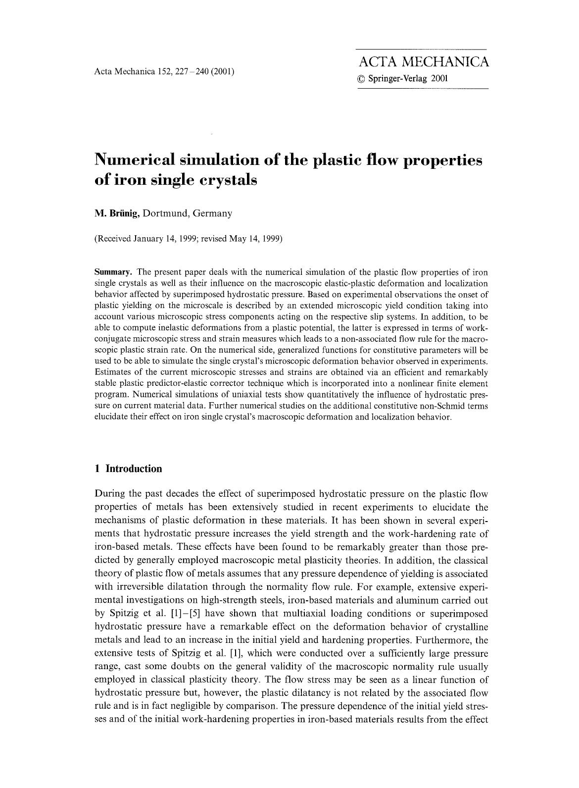 Numerical simulation of the plastic flow properties of iron single crystals by Unknown