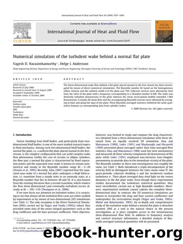 Numerical simulation of the turbulent wake behind a normal flat plate by Vagesh D. Narasimhamurthy; Helge I. Andersson