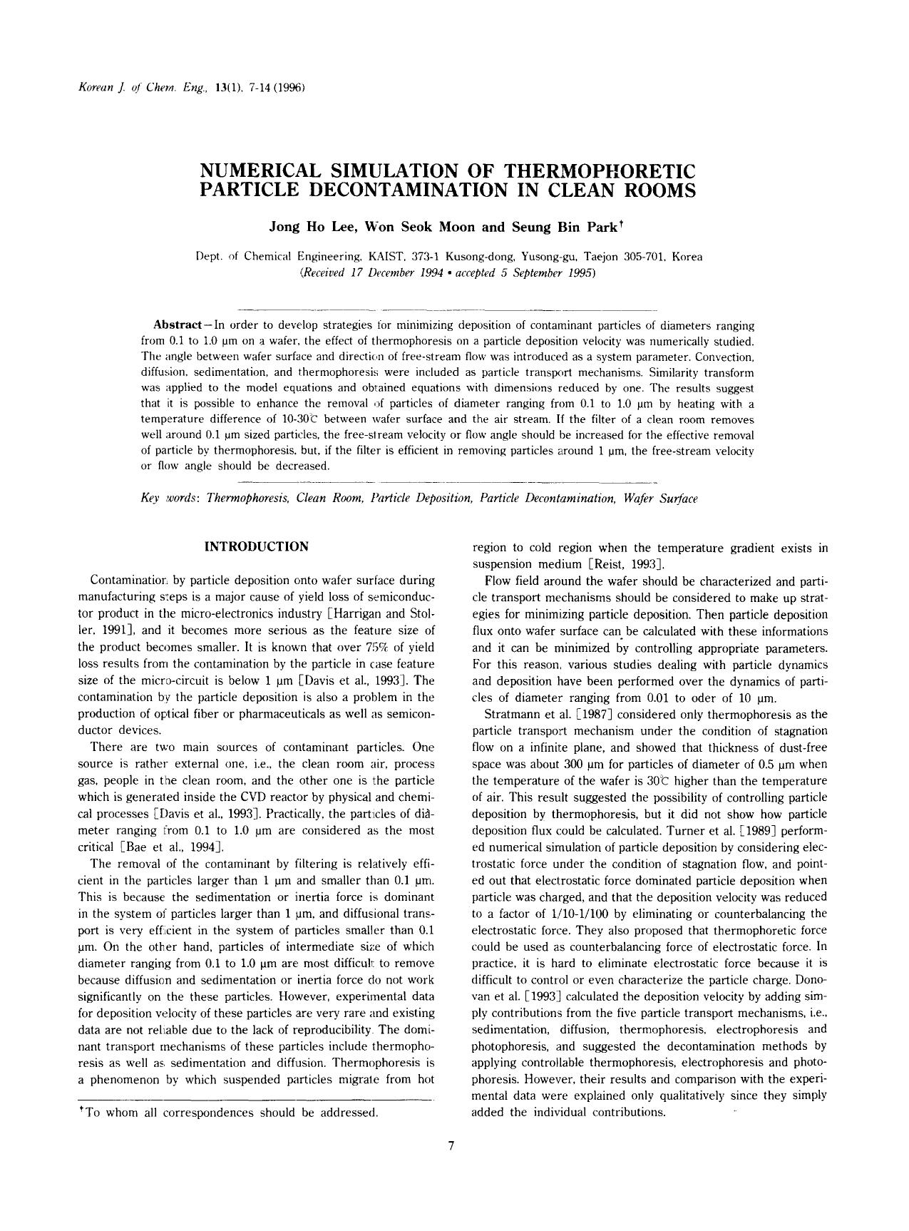 Numerical simulation of thermophoretic particle decontamination in clean rooms by Unknown