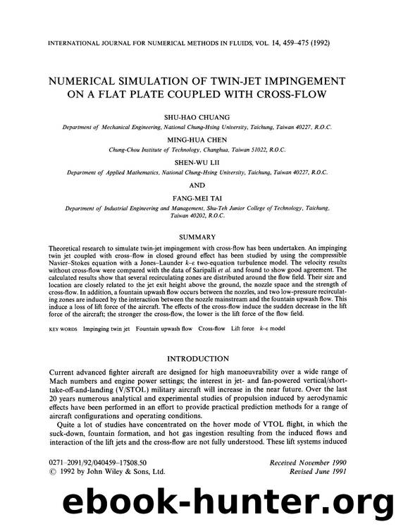 Numerical simulation of twin-jet impingement on a flat plate coupled with cross-flow by Unknown
