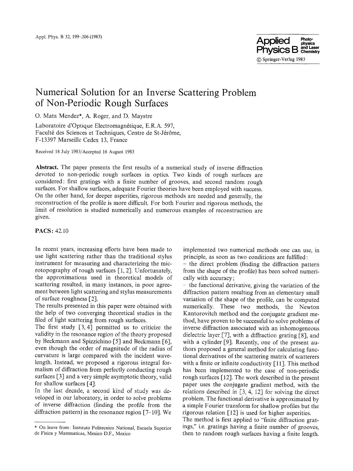 Numerical solution for an inverse scattering problem of non-periodic rough surfaces by Unknown