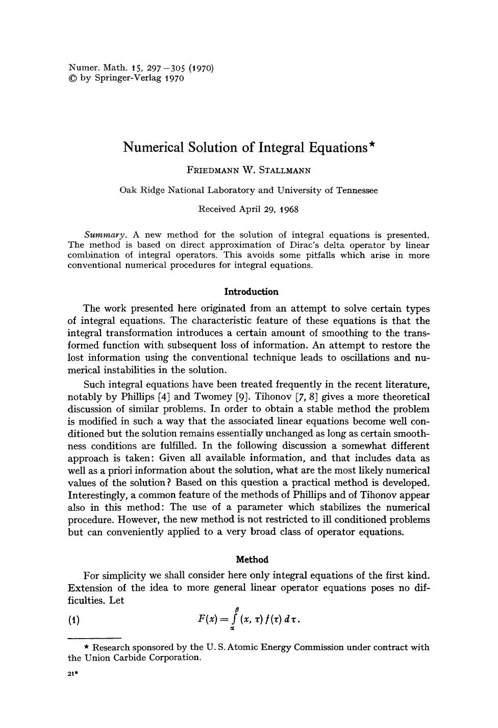 Numerical solution of integral equations by Unknown