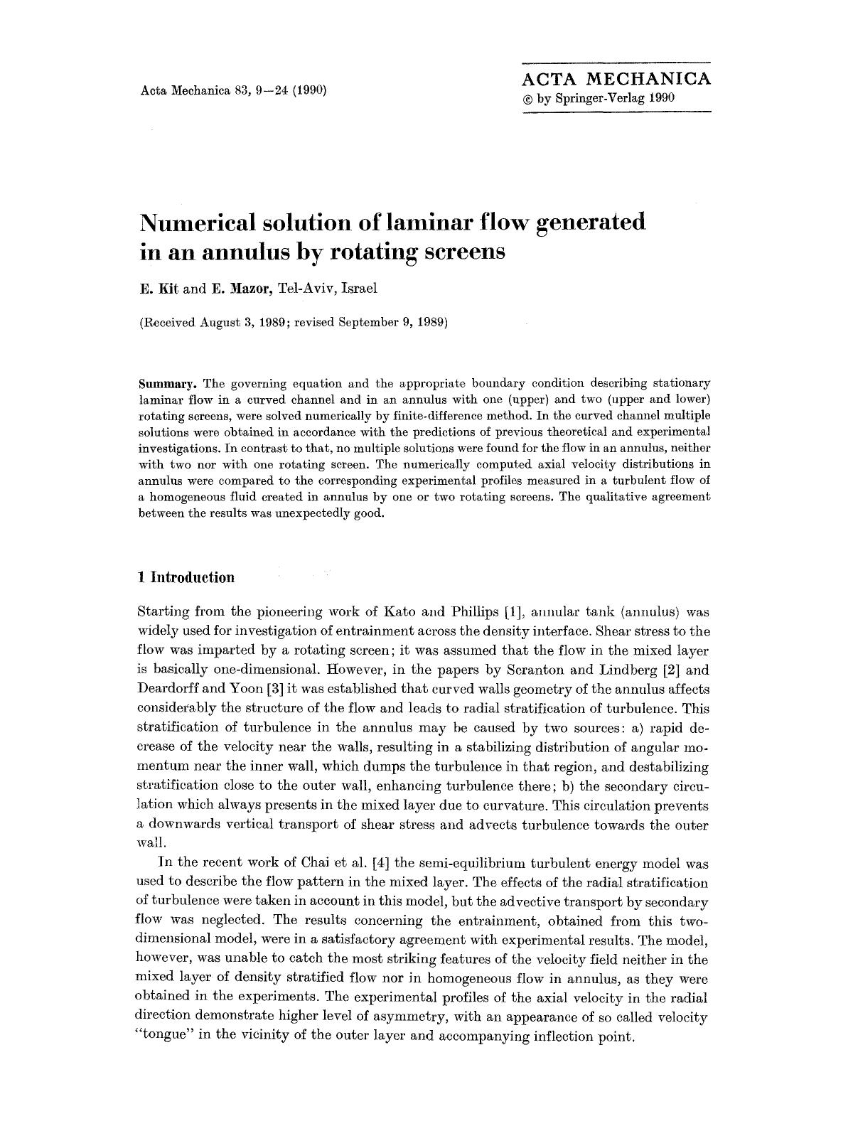 Numerical solution of laminar flow generated in an annulus by rotating screens by Unknown