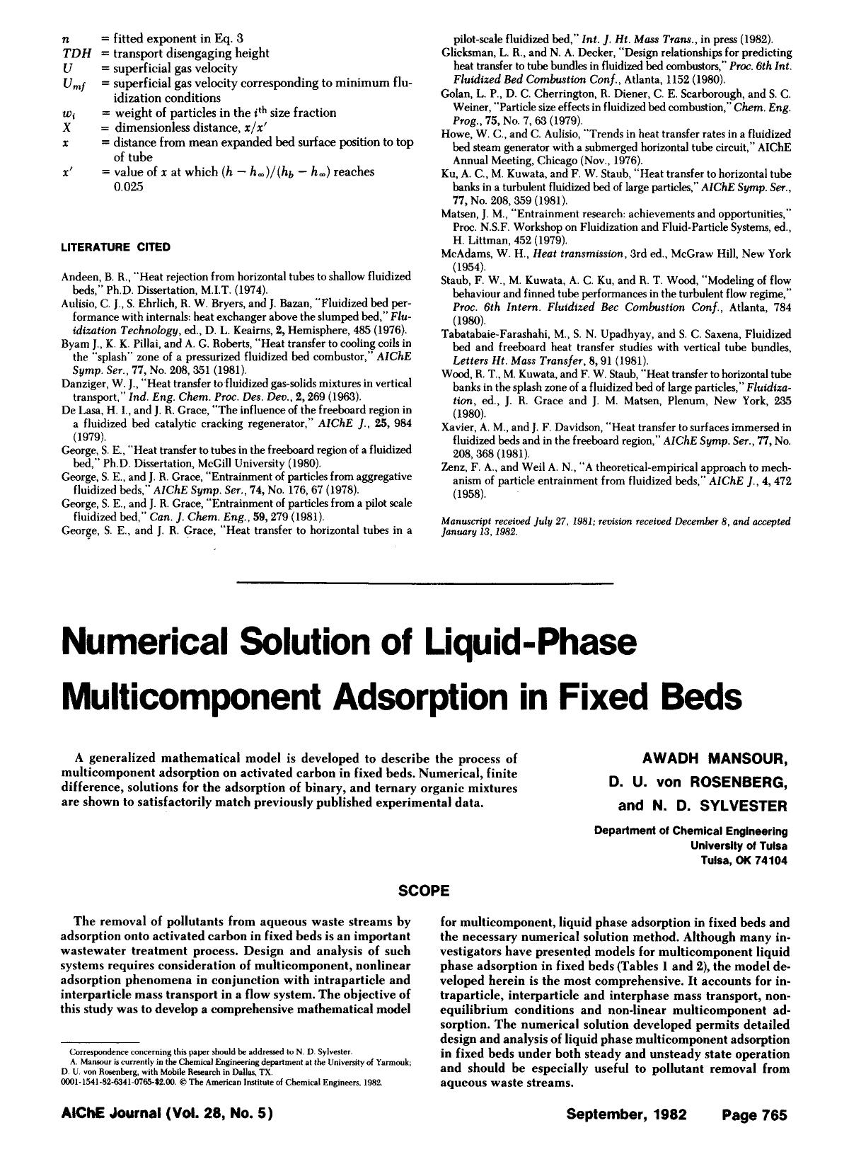 Numerical solution of liquid-phase multicomponent adsorption in fixed beds by Unknown