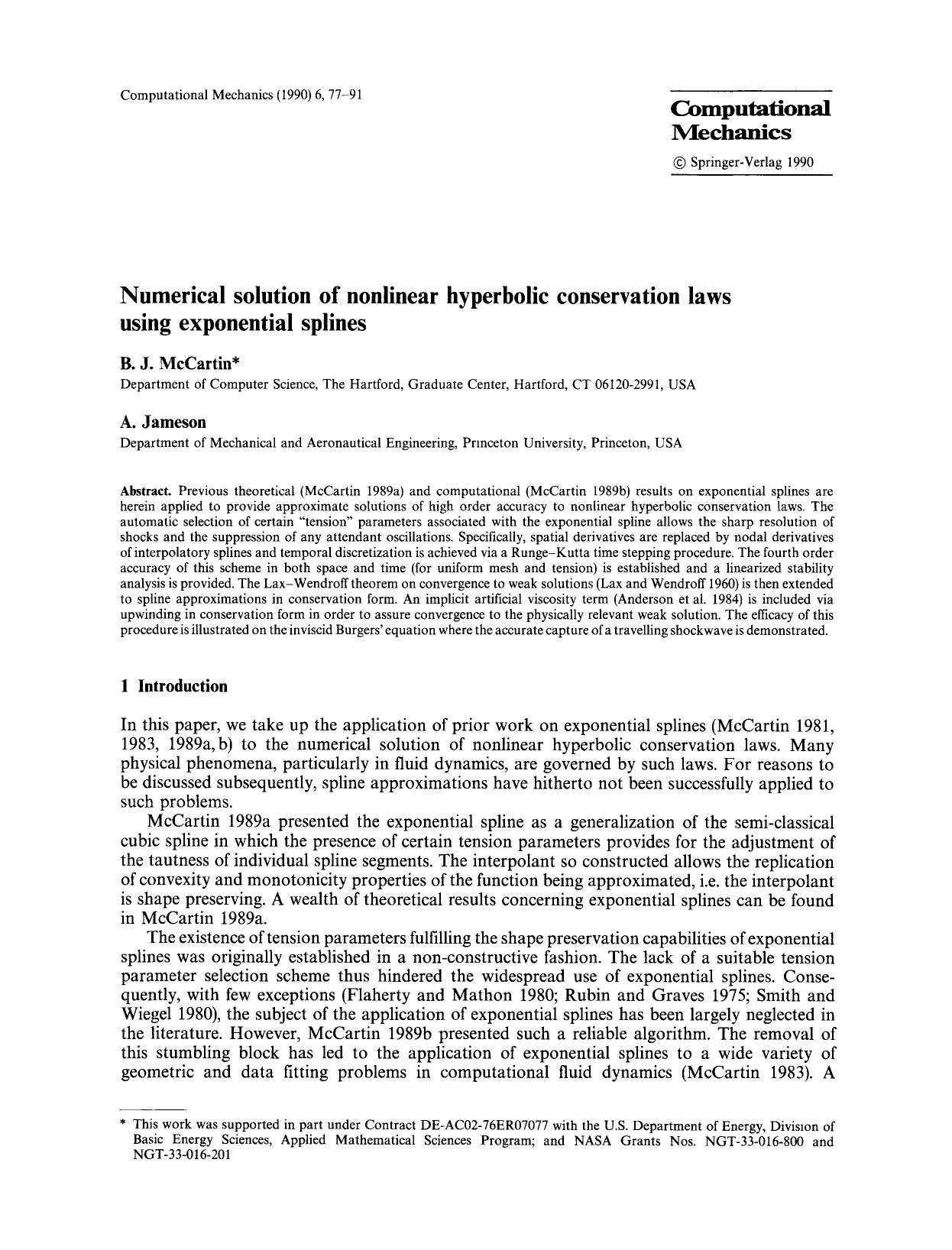 Numerical solution of nonlinear hyperbolic conservation laws using exponential splines by Unknown