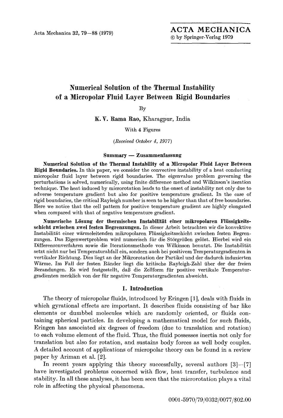 Numerical solution of the thermal instability of a micropolar fluid layer between rigid boundaries by Unknown