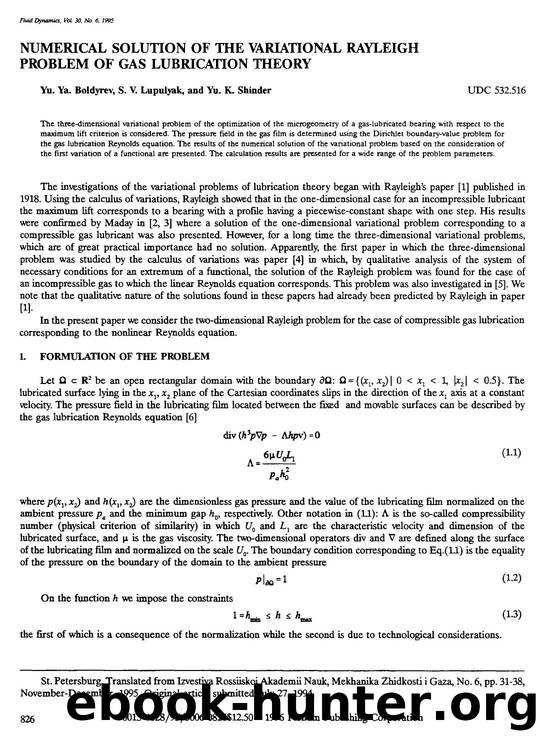 Numerical solution of the variational Rayleigh problem of gas lubrication theory by Unknown