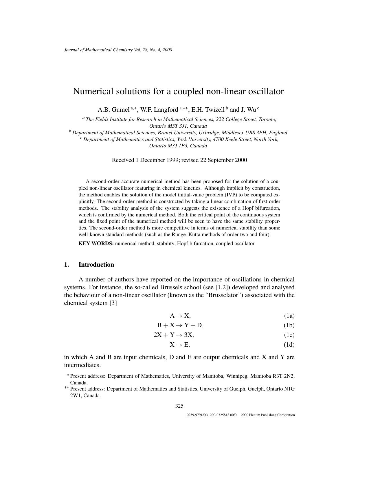 Numerical solutions for a coupled non-linear oscillator by Unknown