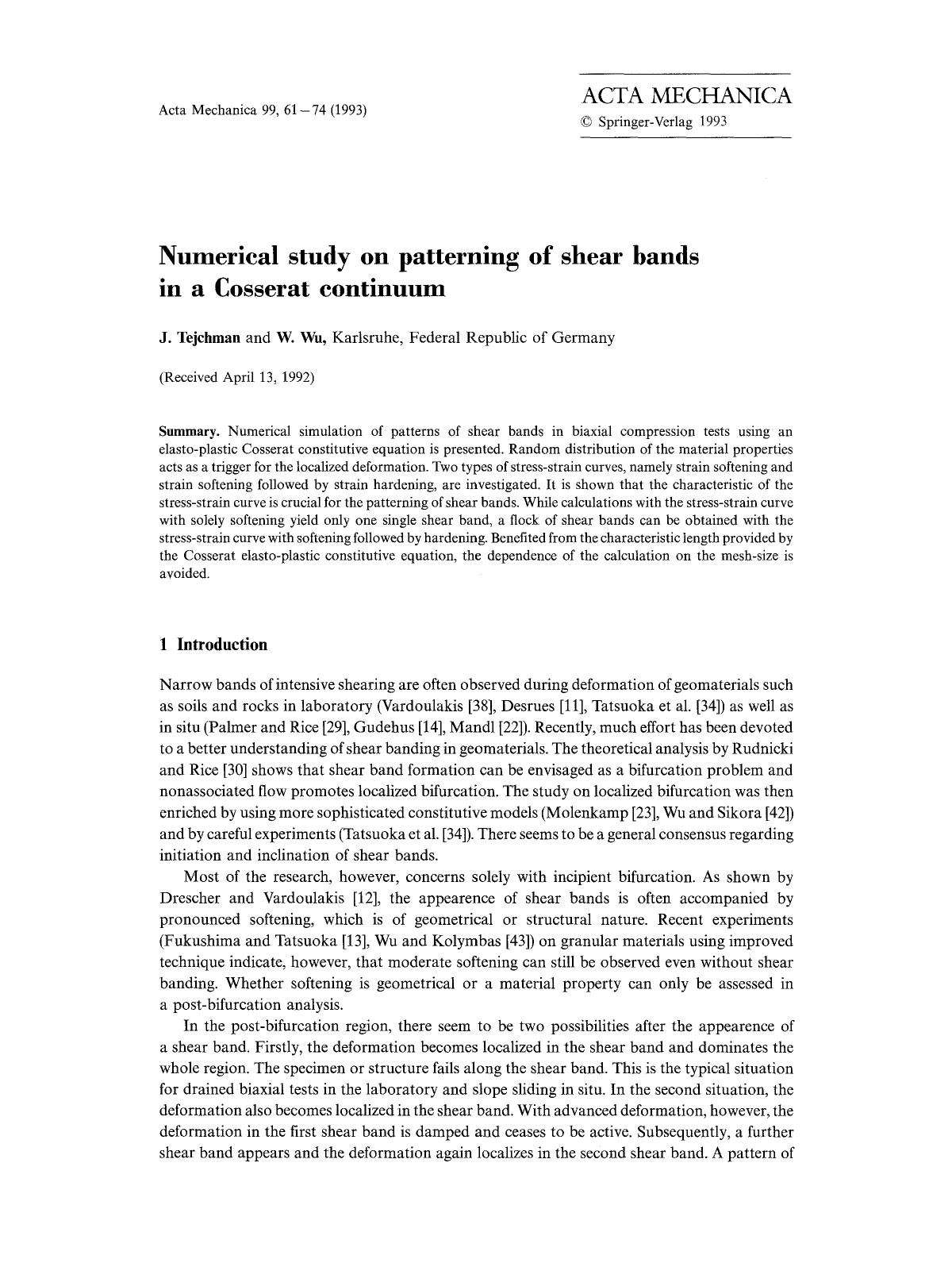 Numerical study on patterning of shear bands in a Cosserat continuum by Unknown