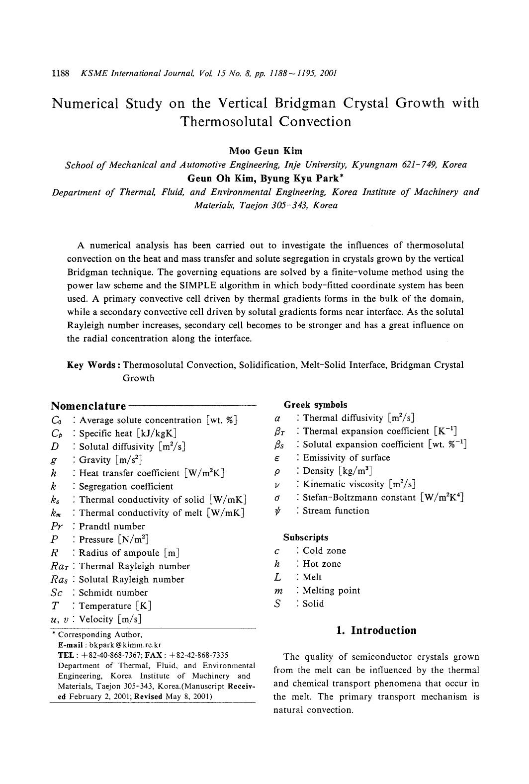 Numerical study on the vertical bridgman crystal growth with thermosolutal convection by Unknown