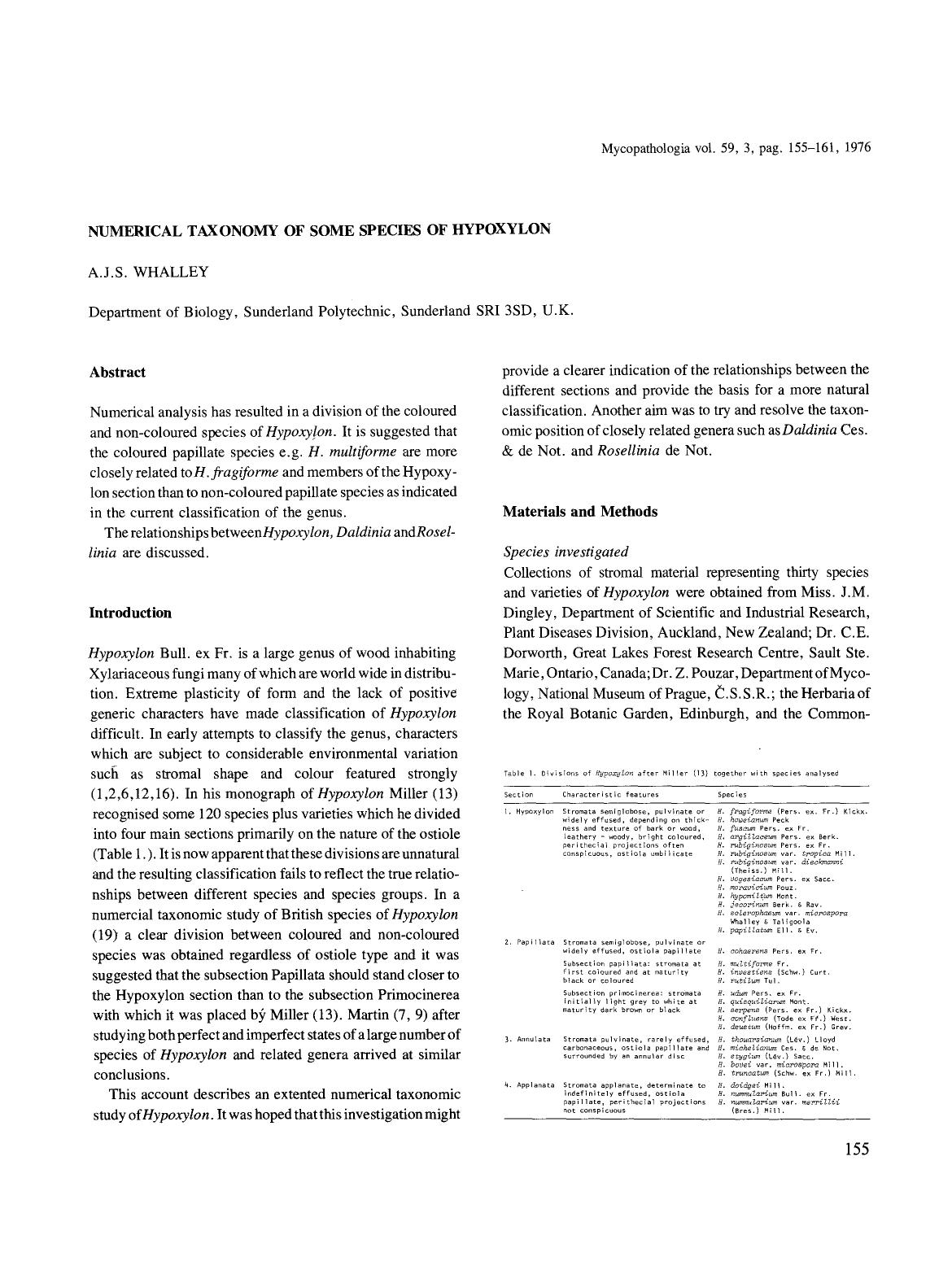 Numerical taxonomy of some species of hypoxylon by Unknown