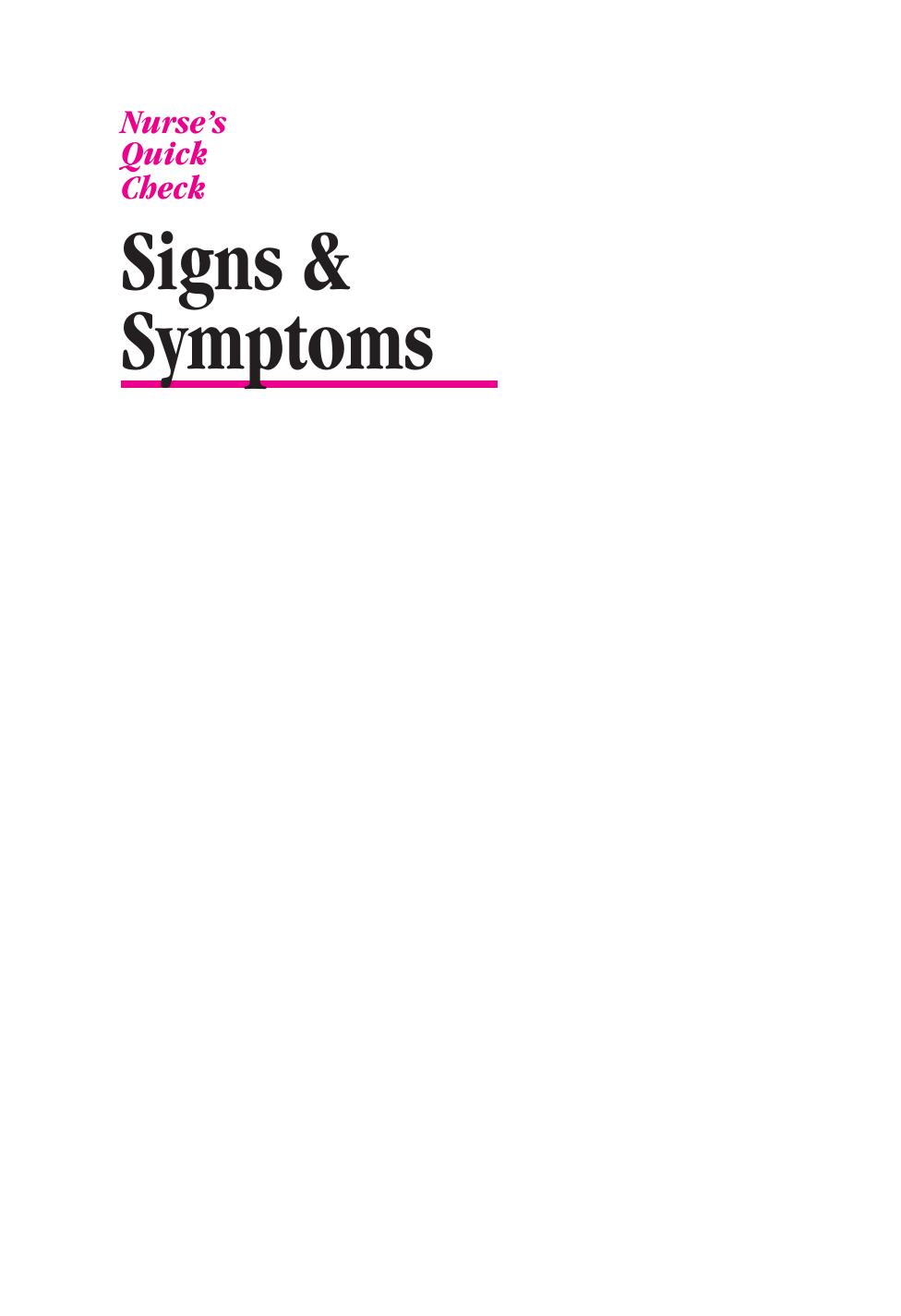 Nurse's Quick Check: Signs and Symptoms by Unknow