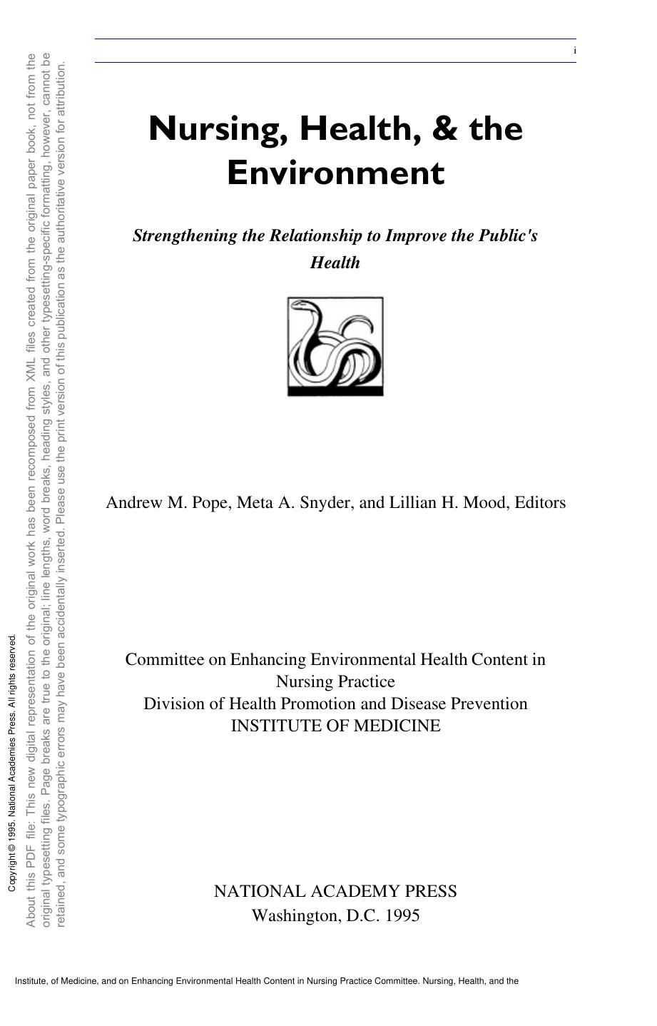 Nursing, Health, and the Environment by unknow