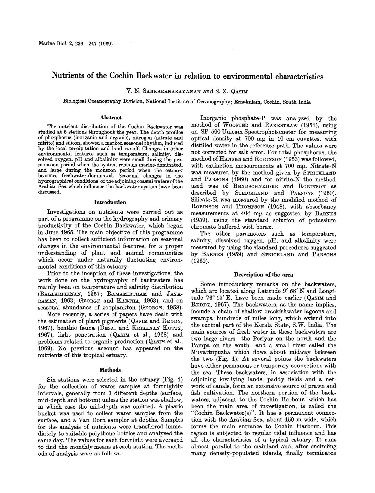 Nutrients of the Cochin Backwater in relation to environmental characteristics by Unknown