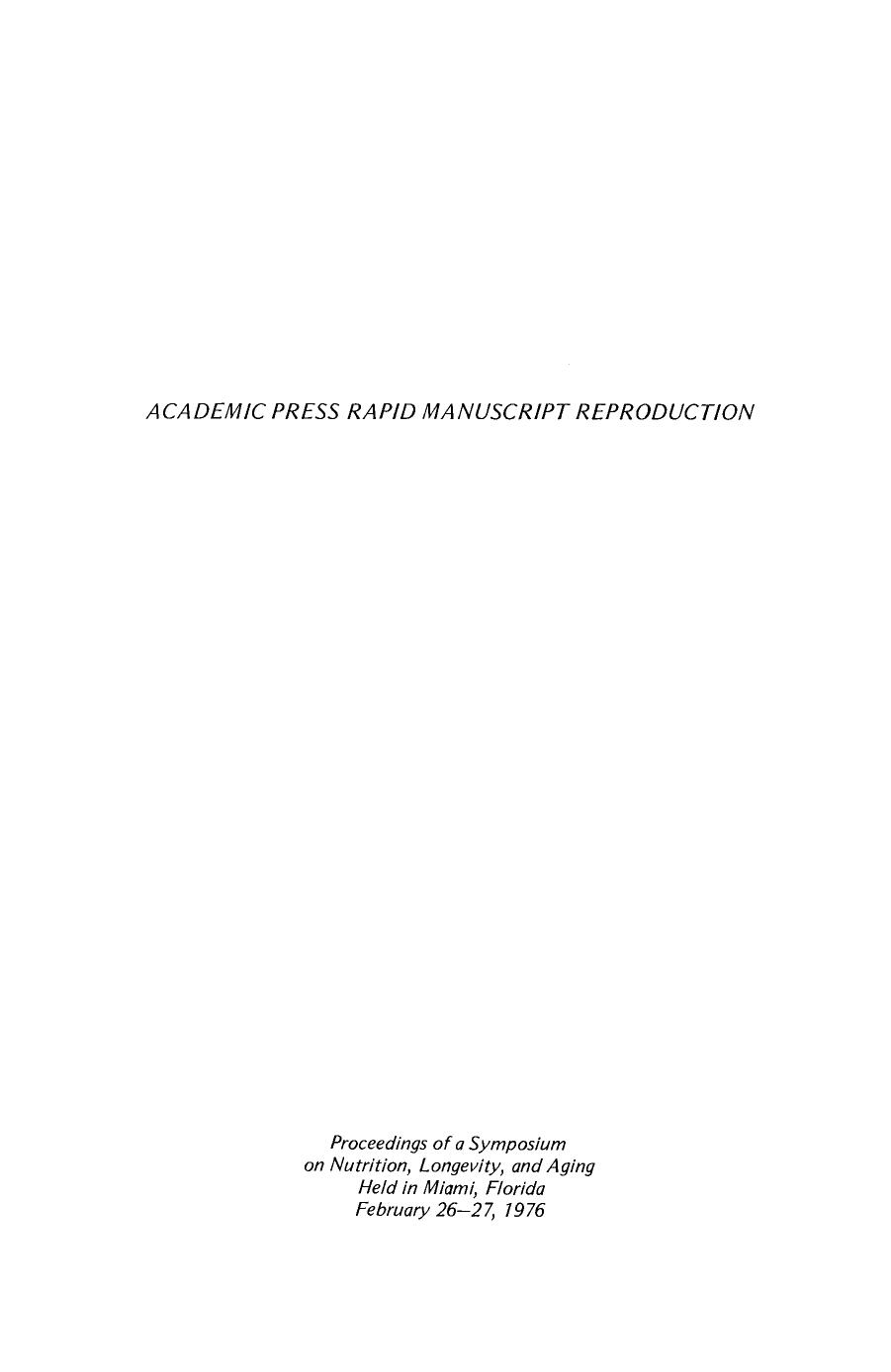 Nutrition Longevity, and Aging by Morris Rockstein (Eds.)