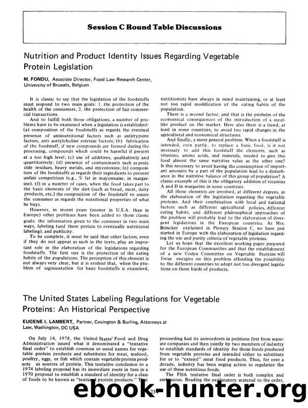 Nutrition and product identity issues regarding vegetable protein legislation by Unknown