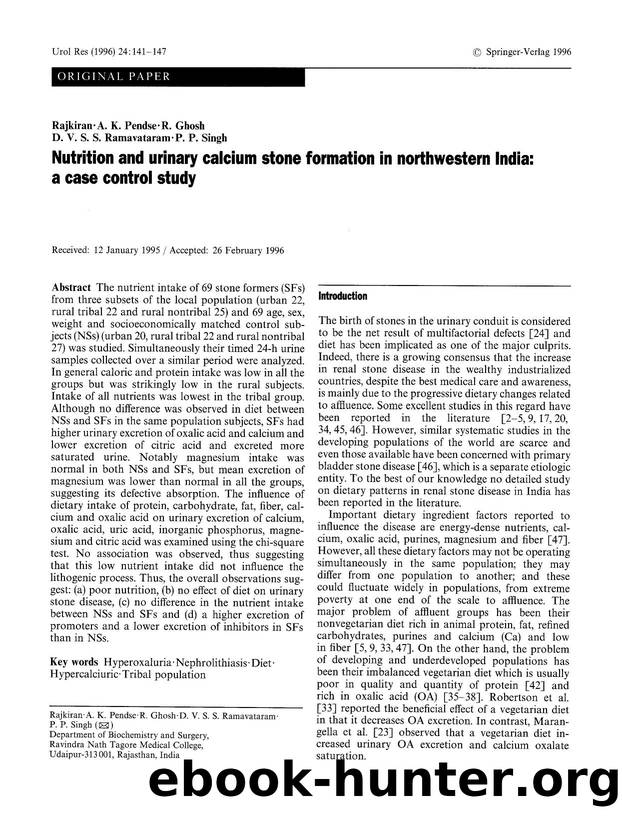 Nutrition and urinary calcium stone formation in northwestern India: a case control study by Unknown