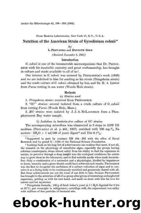 Nutrition of the American strain of Gyrodinium cohnii by Unknown