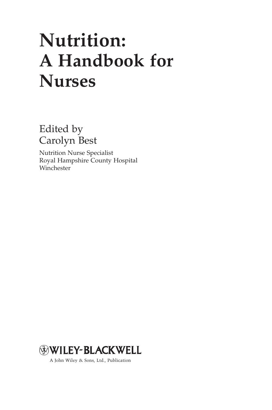 Nutrition: A Handbook for Nurses (Wiley Series in Nursing) by Carolyn Best