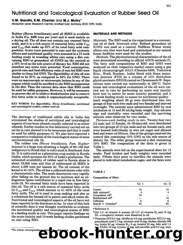 Nutritional and toxicological evaluation of rubber seed oil by Unknown
