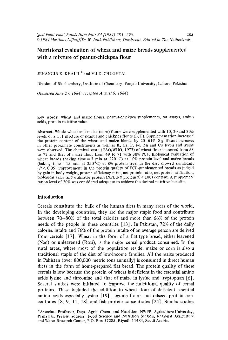 Nutritional evaluation of wheat and maize breads supplemented with a mixture of peanut-chickpea flour by Unknown