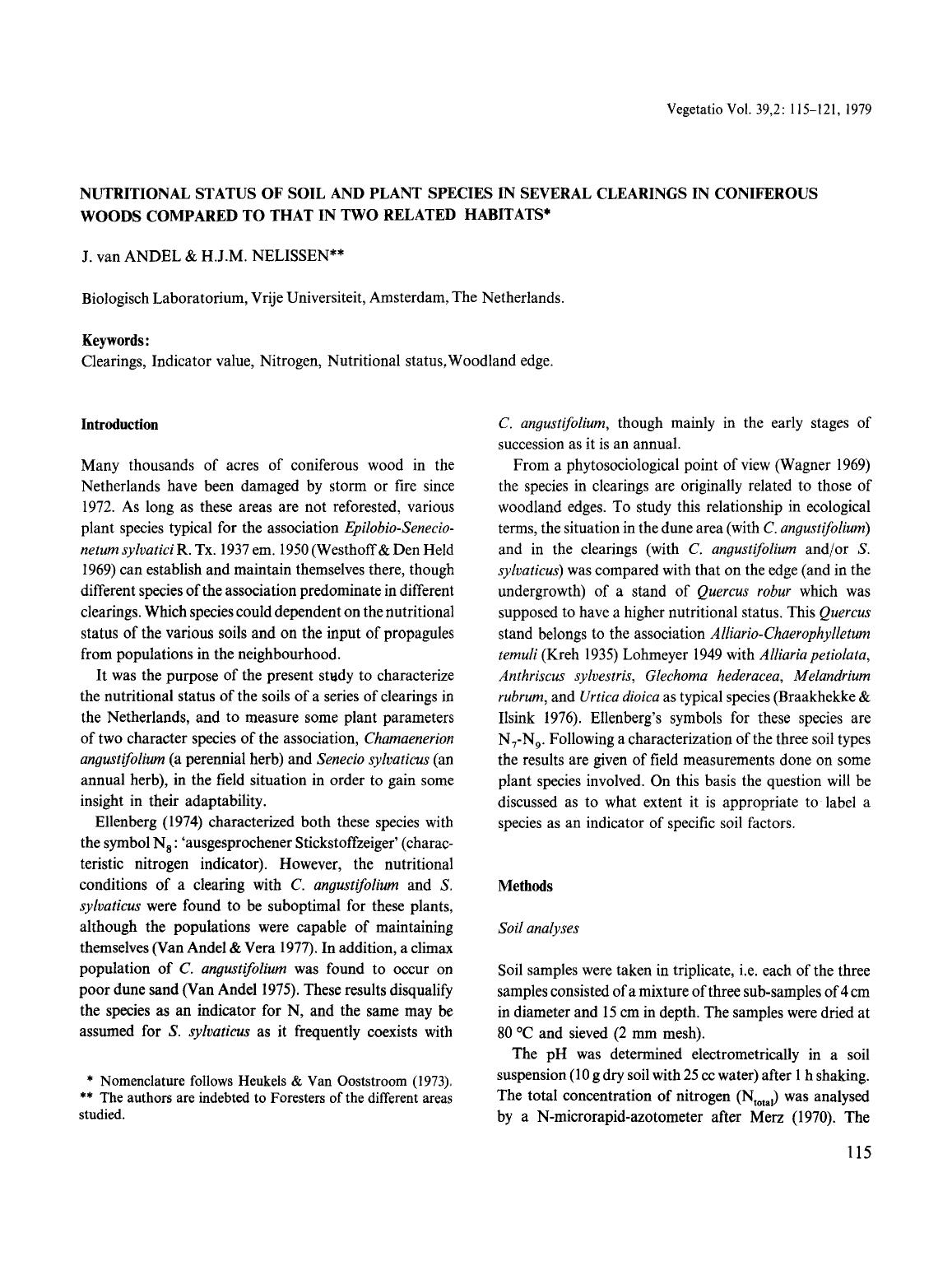 Nutritional status of soil and plant species in several clearings in coniferous woods compared to that in two related habitats by Unknown