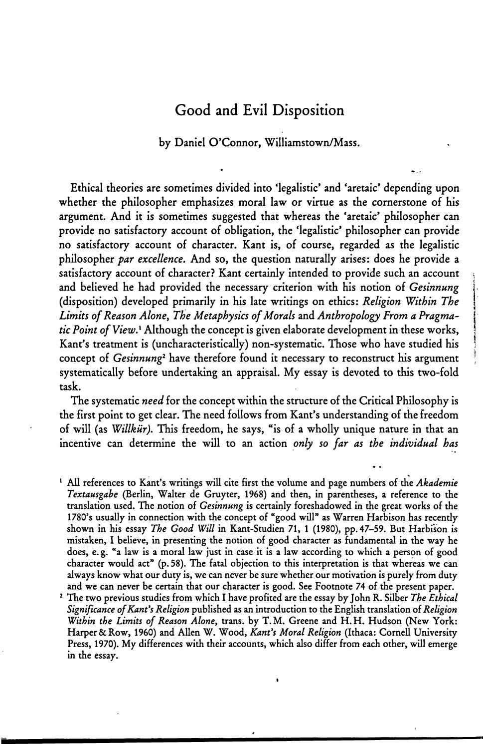 O'Connor Good and Evil Disposition by Unknown