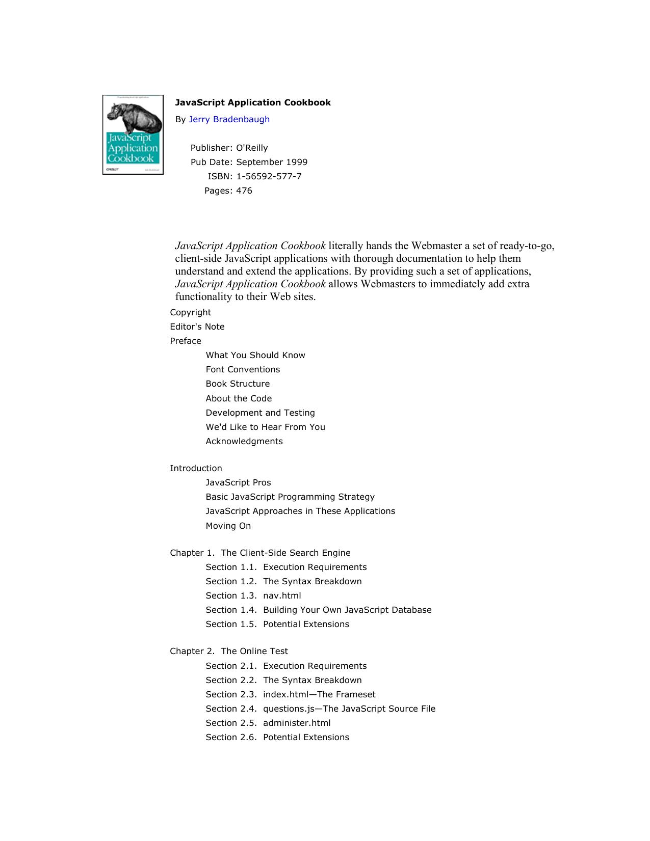 O'Reilly - JavaScript Application Cookbook by Jerry Bradenbaugh
