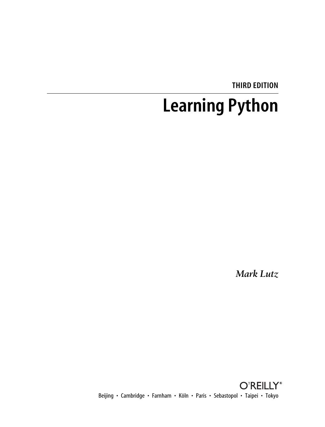 O'Reilly Learning Python (3rd Edition) by Unknown