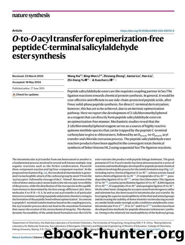 O-to-O acyl transfer for epimerization-free peptide C-terminal salicylaldehyde ester synthesis by Wang Xia & Bing-Wen Li & Zhixiang Zhong & Jiamei Liu & Han Liu & Zhi-Xiang Yu & Xuechen Li