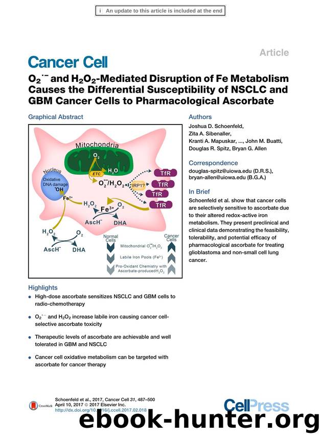 O2S- and H2O2-Mediated Disruption of Fe Metabolism Causes the Differential Susceptibility of NSCLC and GBM Cancer Cells to Pharmacological Ascorbate by unknow