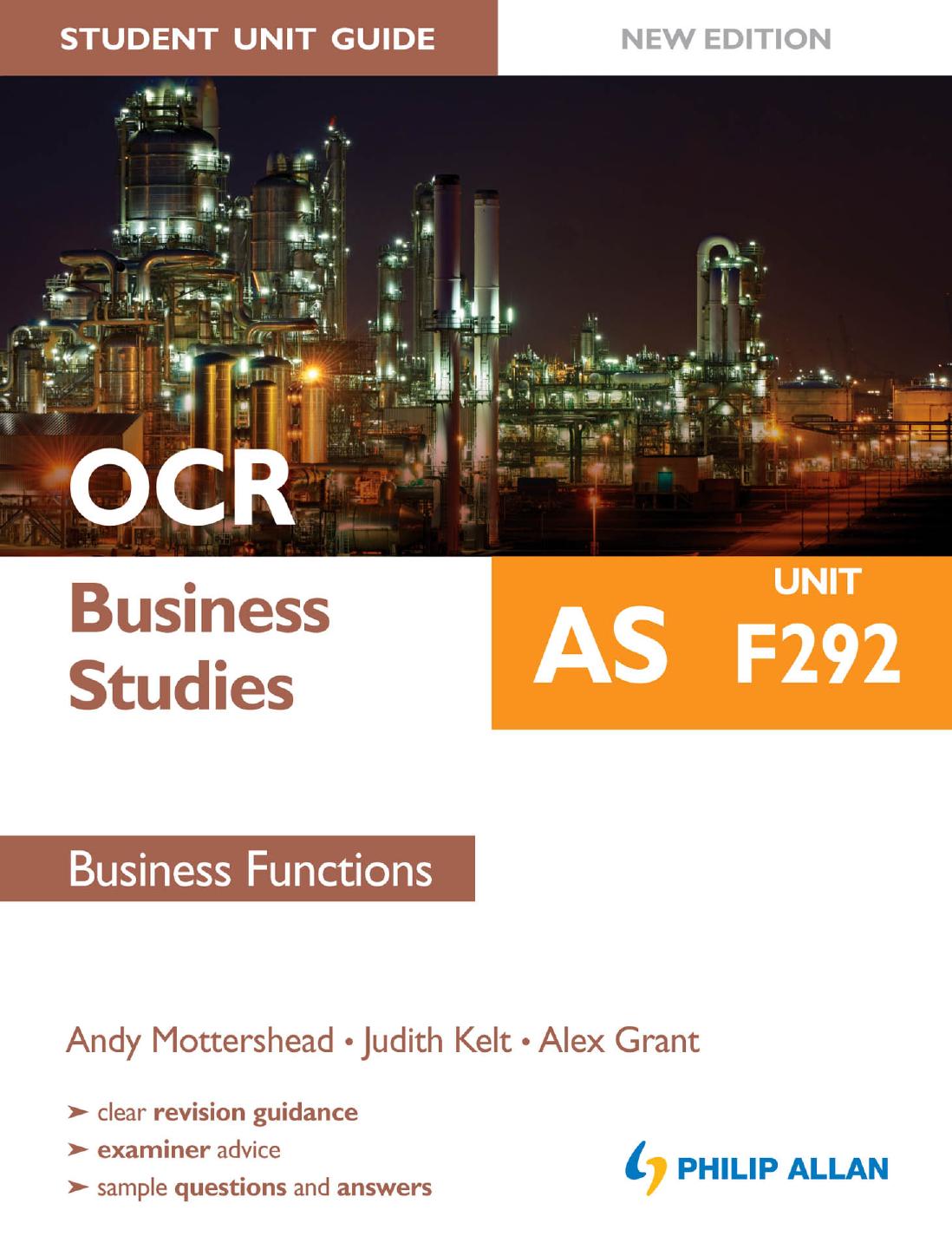 OCR AS Business Studies Student Unit Guide: Unit F292 Business Functions: Unit F292, New edition by Andy Mottershead and Judith Kelt