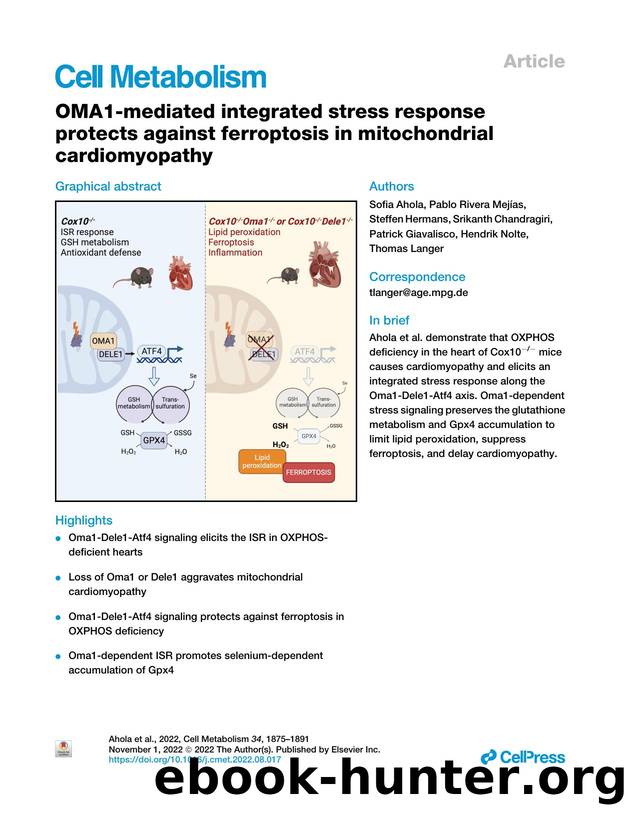 OMA1-mediated integrated stress response protects against ferroptosis in mitochondrial cardiomyopathy by unknow