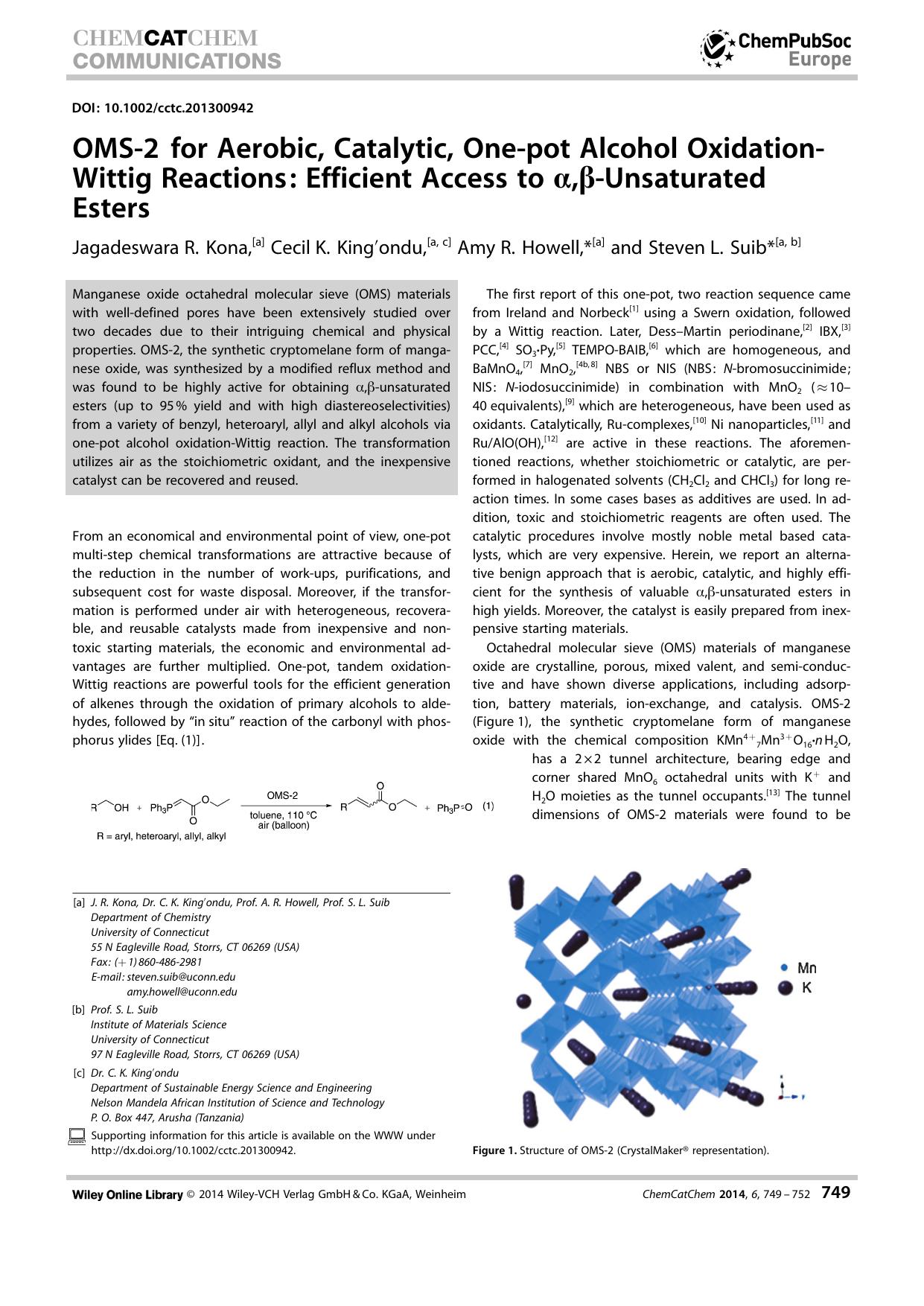 OMS2 for Aerobic, Catalytic, Onepot Alcohol OxidationWittig Reactions: Efficient Access to ,Unsaturated Esters by Unknown