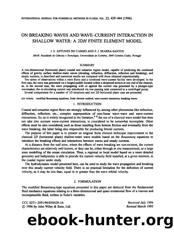 ON BREAKING WAVES AND WAVE-CURRENT INTERACTION IN SHALLOW WATER: A 2DH FINITE ELEMENT MODEL by Unknown
