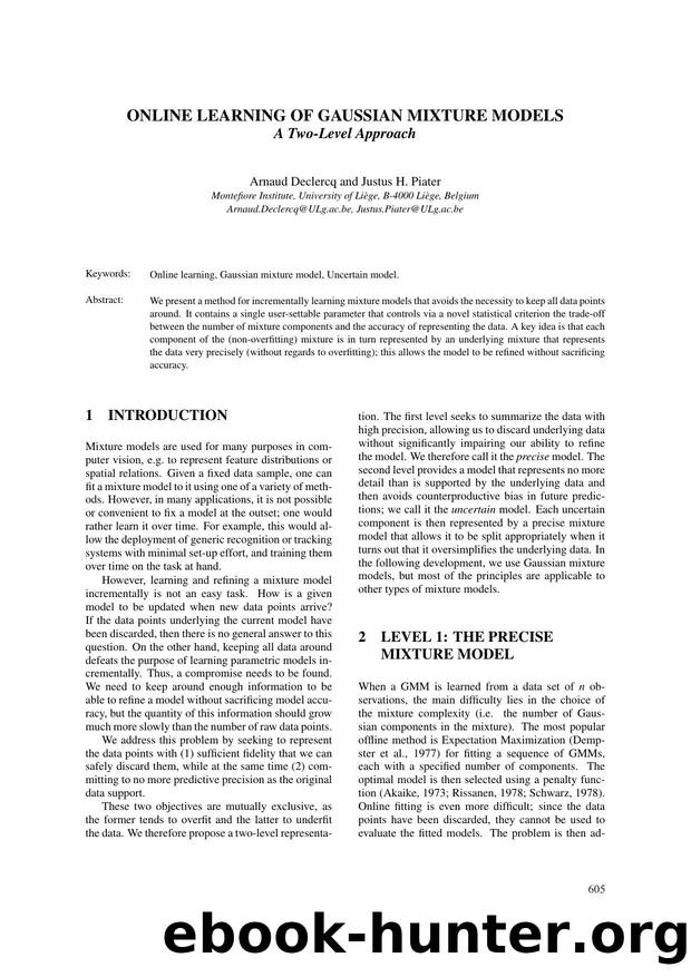 ONLINE LEARNING OF GAUSSIAN MIXTURE MODELS - A Two-Level Approach by Arnaud Declercq & Justus H. Piater