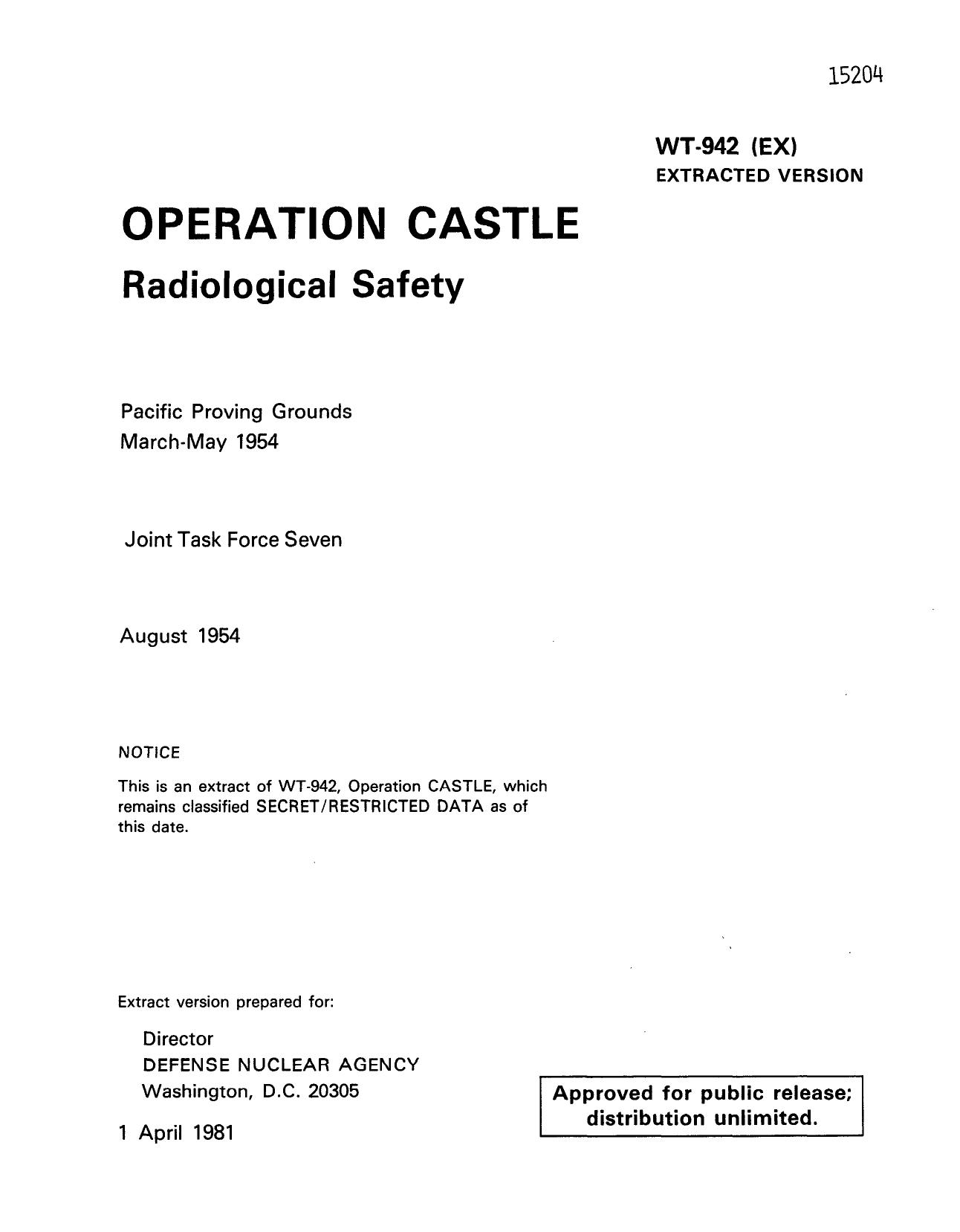 OPERATION CASTLE - RADIOLOGICAL SAFETY (DELETED) by SERVIS J D