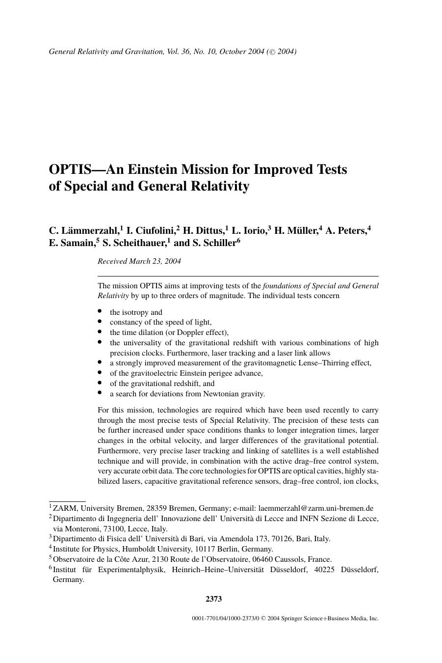 OPTIS&#x2014;An Einstein Mission for Improved Tests of Special and General Relativity by Unknown