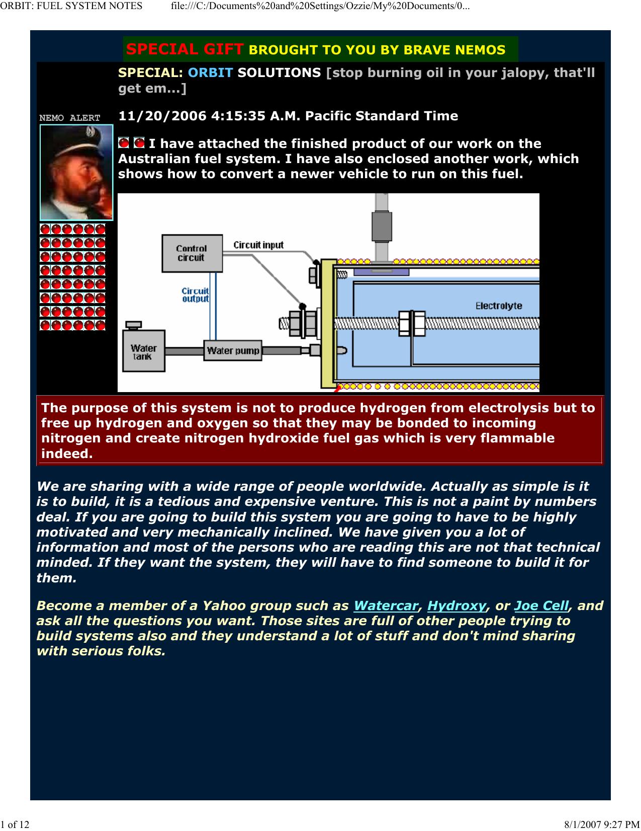 ORBIT: FUEL SYSTEM NOTES by Ozzie