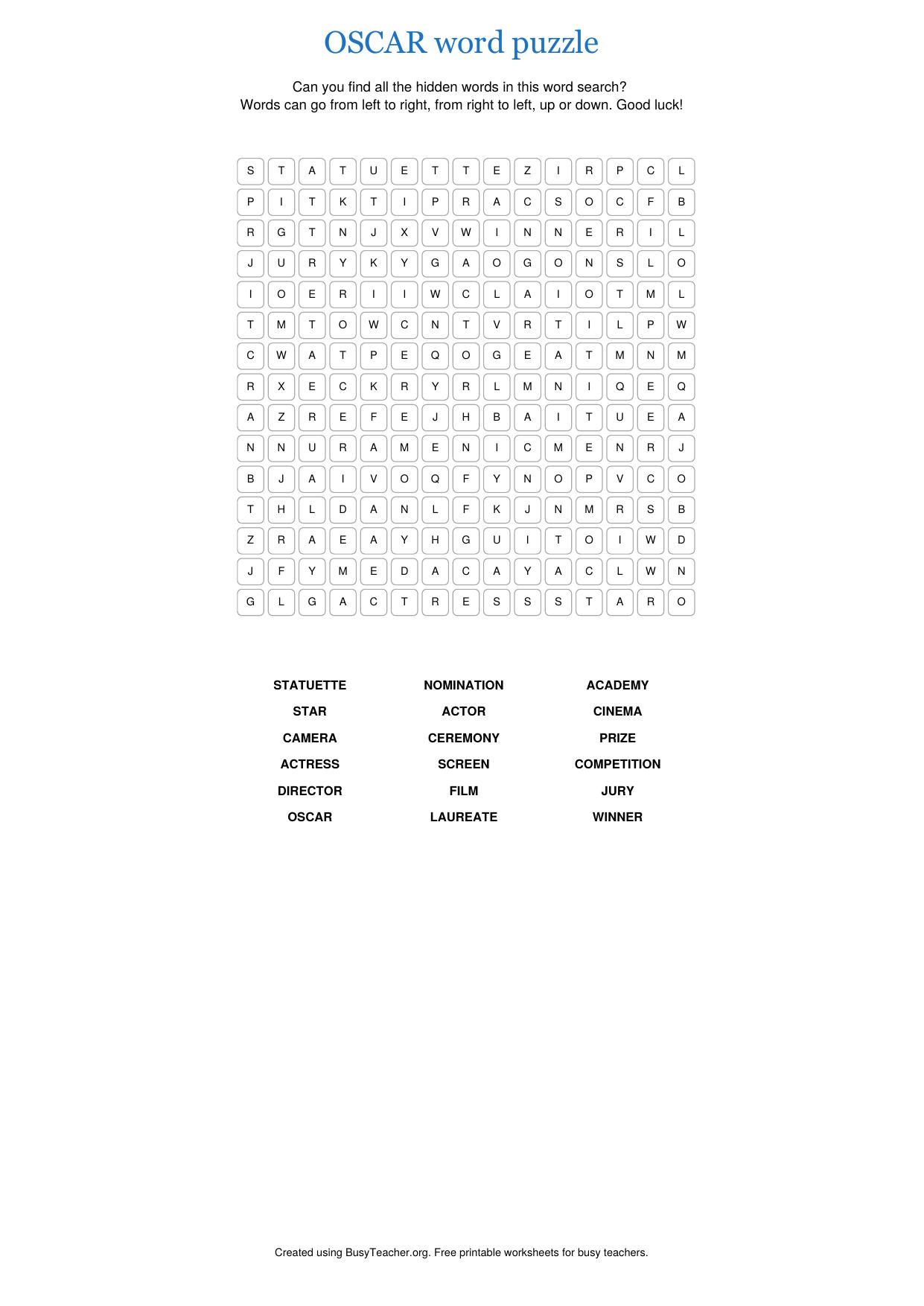 OSCAR word puzzle by Unknown